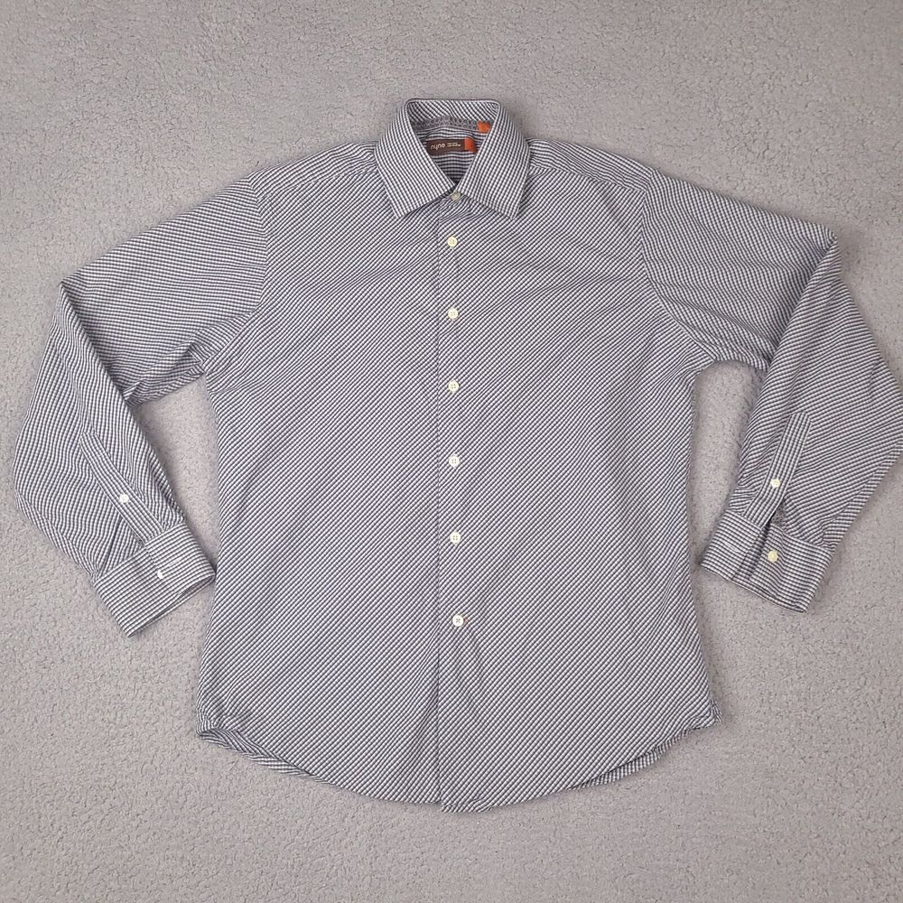 NYNE New You New Energy Shirt Mens Large Gray Plaid‎ Button Down Long Sleeve